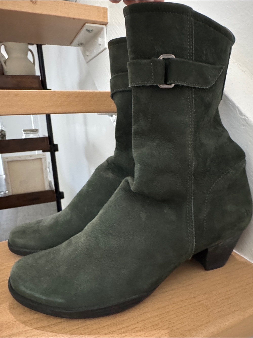 Women's Suede Ankle Boots in Dark Green
